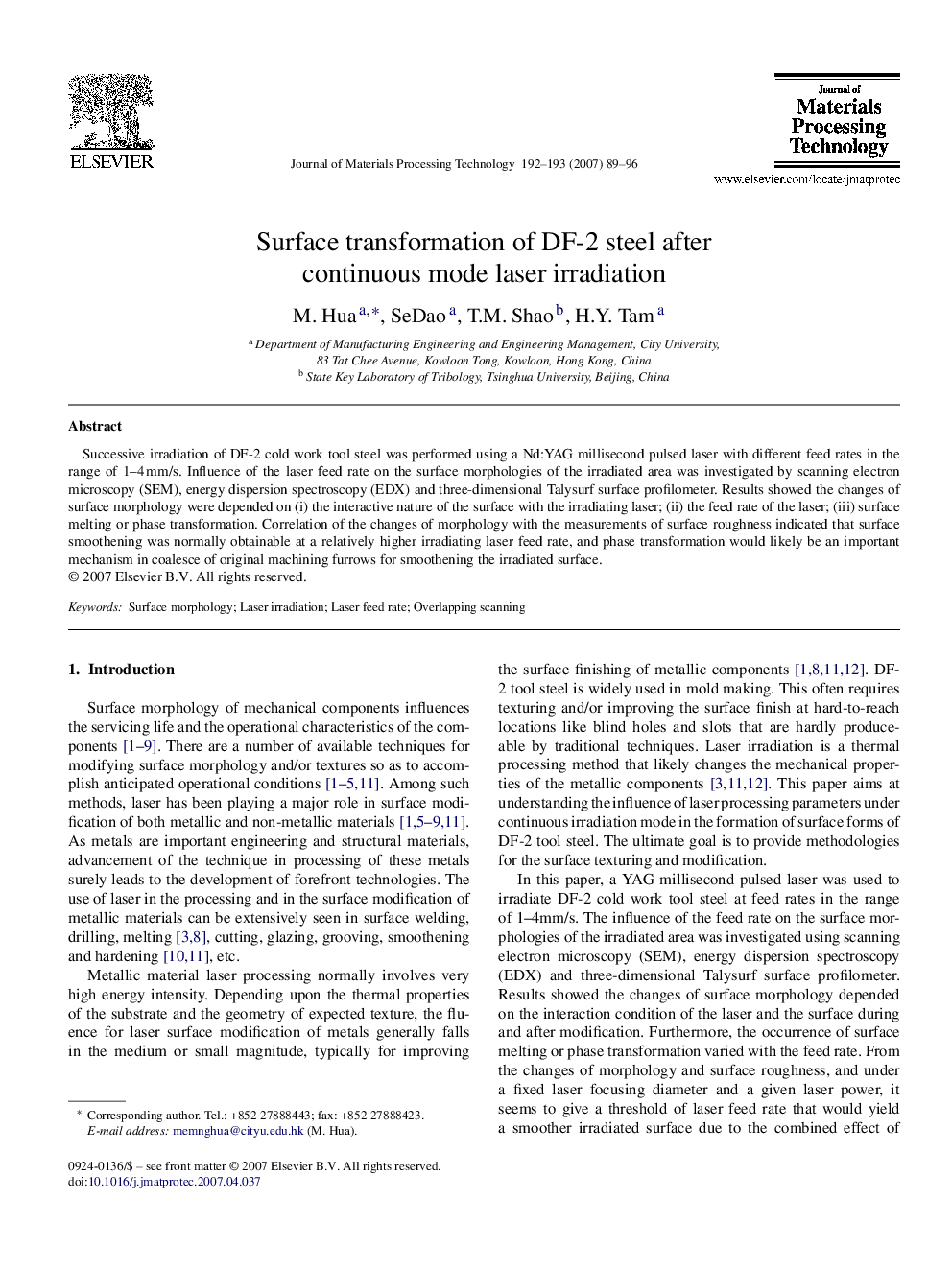 Surface transformation of DF-2 steel after continuous mode laser irradiation