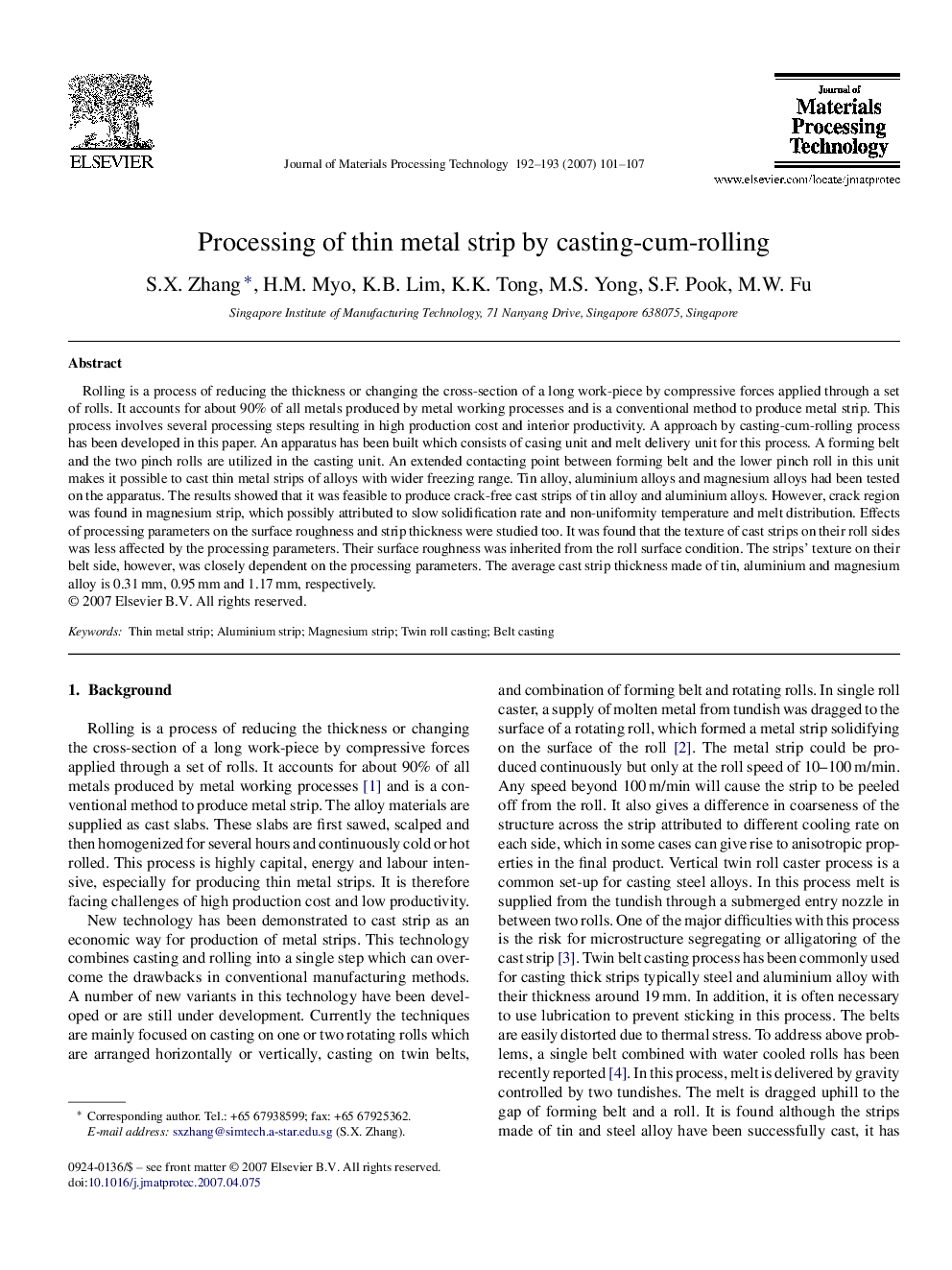 Processing of thin metal strip by casting-cum-rolling