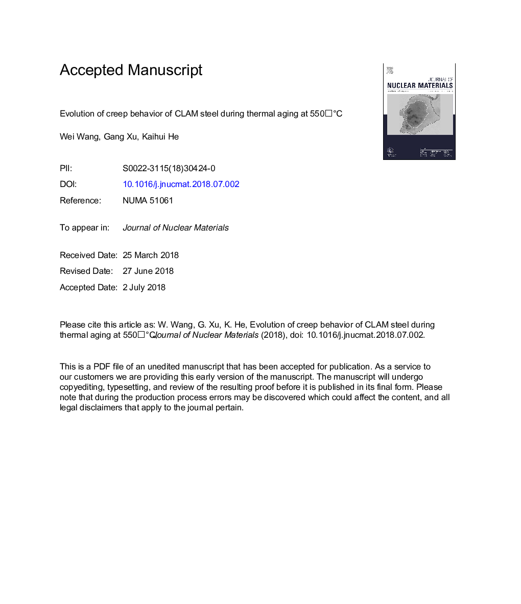 Evolution of creep behavior of CLAM steel after thermal aging at 550â¯Â°C