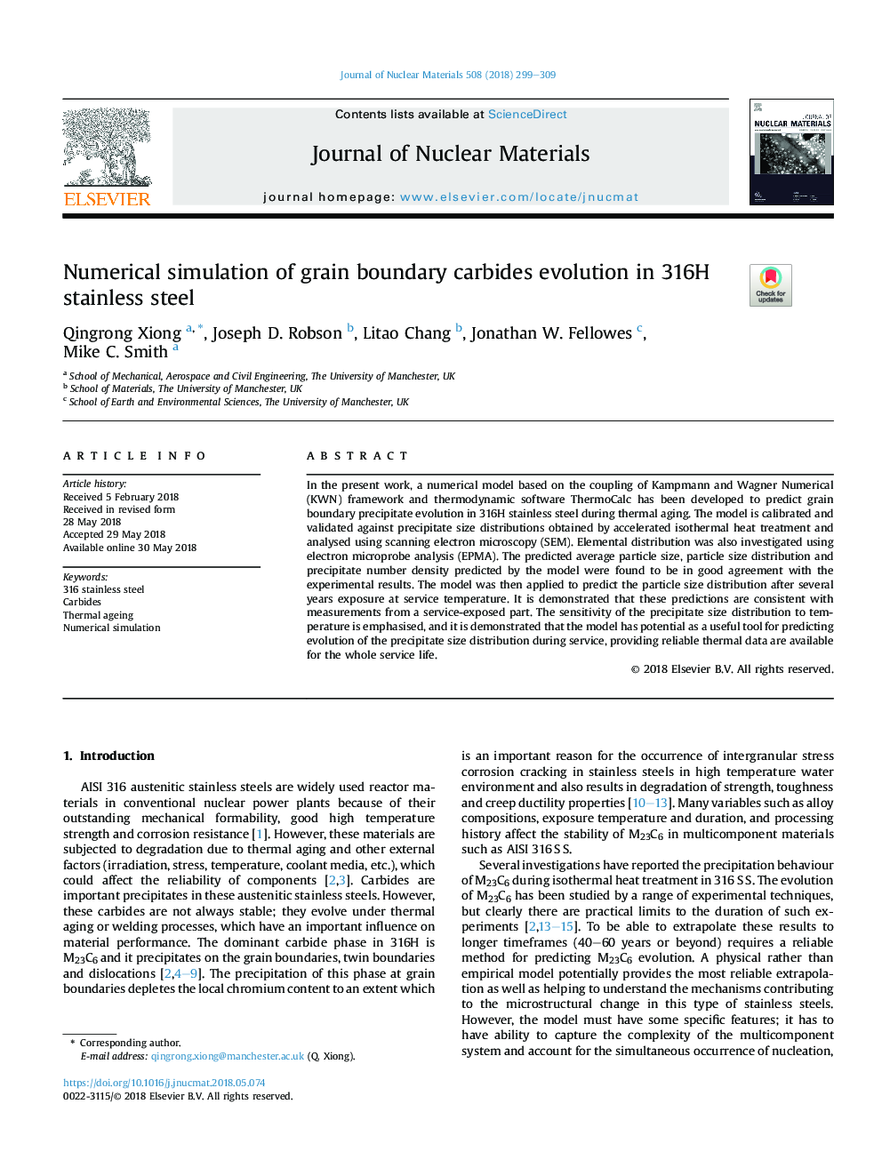 Numerical simulation of grain boundary carbides evolution in 316H stainless steel