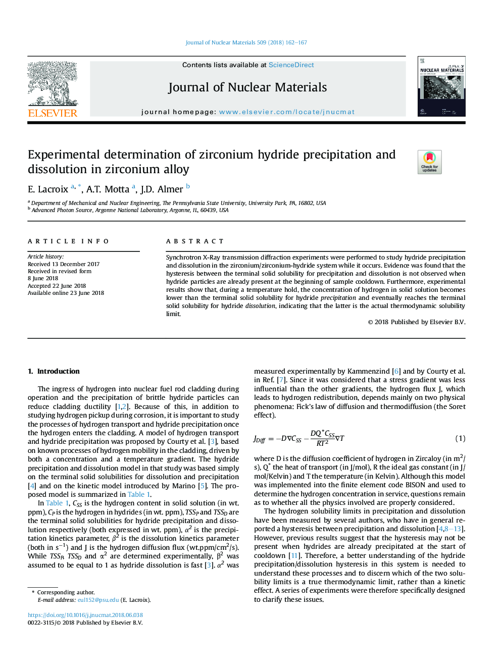 Experimental determination of zirconium hydride precipitation and dissolution in zirconium alloy