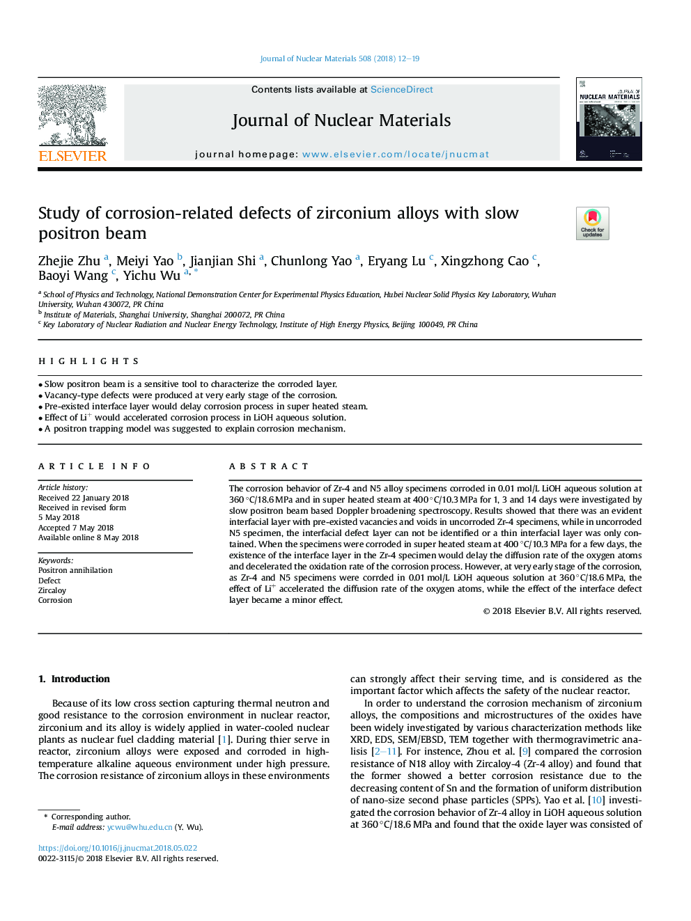 Study of corrosion-related defects of zirconium alloys with slow positron beam