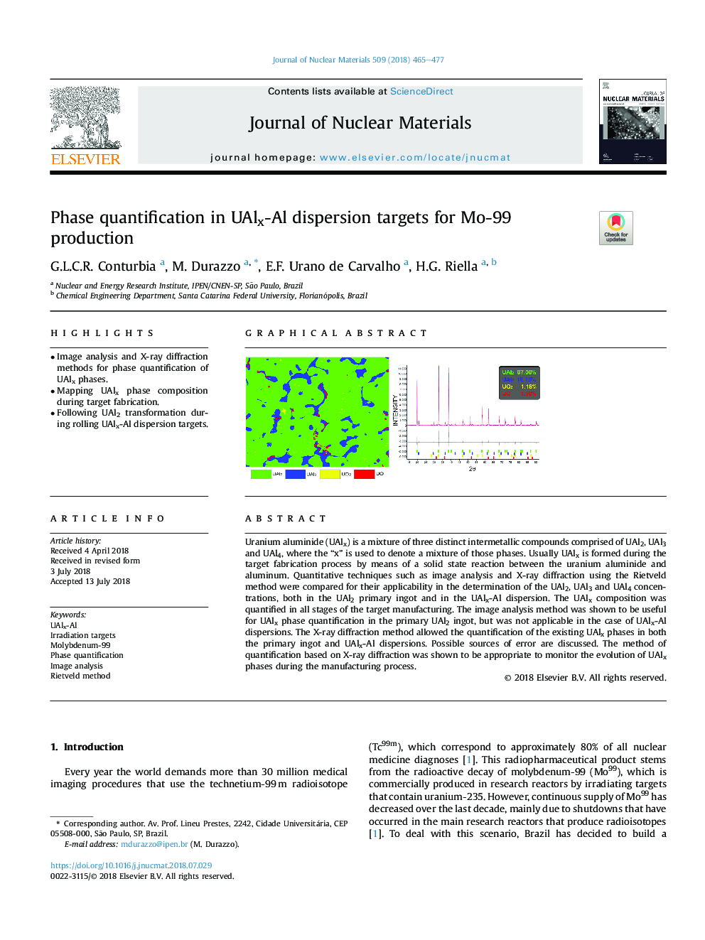 Phase quantification in UAlx-Al dispersion targets for Mo-99 production
