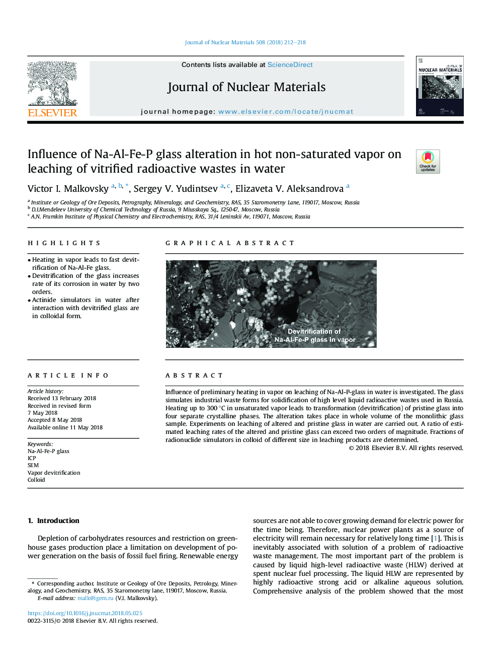 Influence of Na-Al-Fe-P glass alteration in hot non-saturated vapor on leaching of vitrified radioactive wastes in water