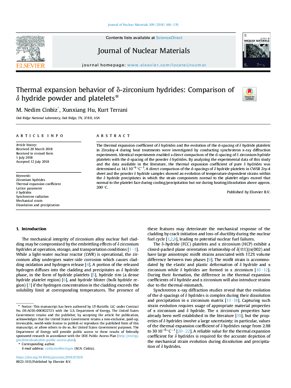 Thermal expansion behavior of Î´-zirconium hydrides: Comparison of Î´ hydride powder and platelets