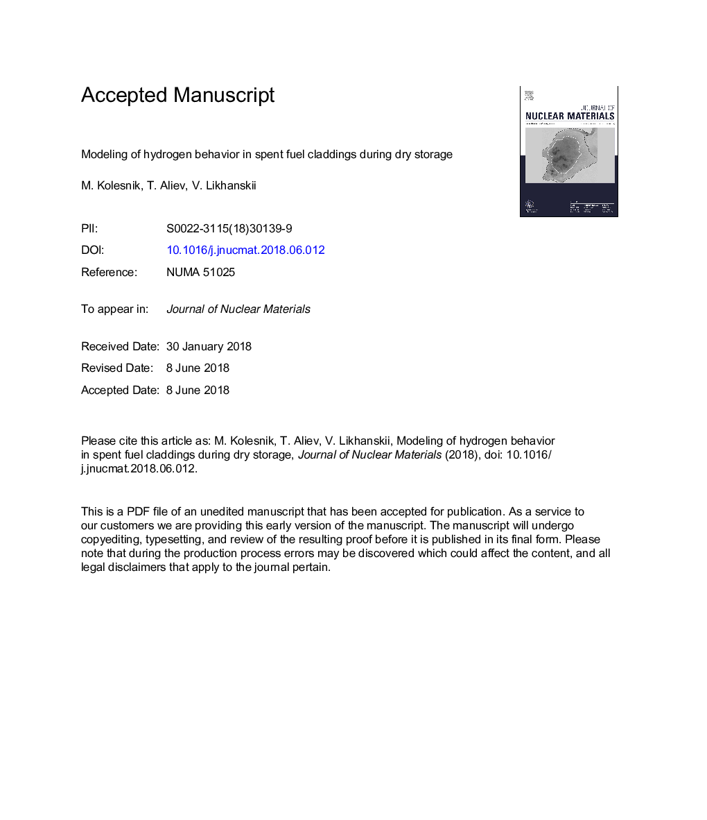 Modeling of hydrogen behavior in spent fuel claddings during dry storage