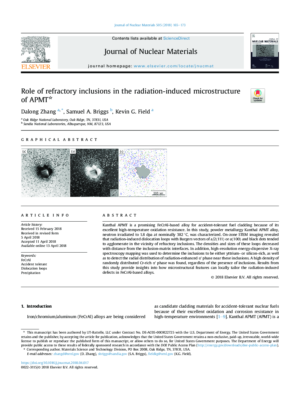 Role of refractory inclusions in the radiation-induced microstructure of APMT
