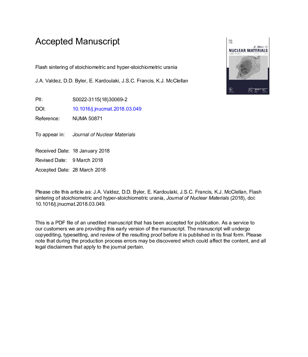 Flash sintering of stoichiometric and hyper-stoichiometric urania