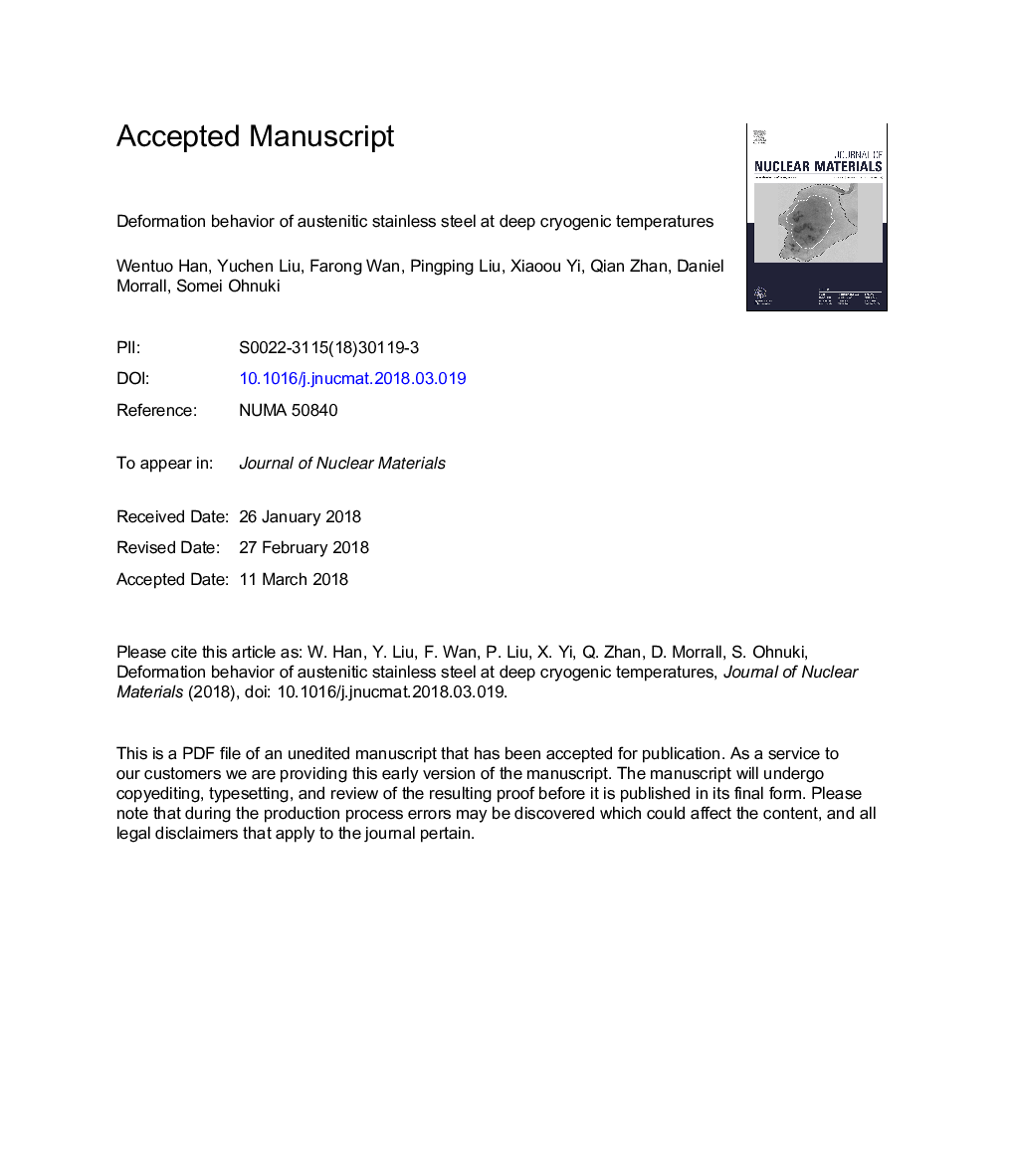 Deformation behavior of austenitic stainless steel at deep cryogenic temperatures