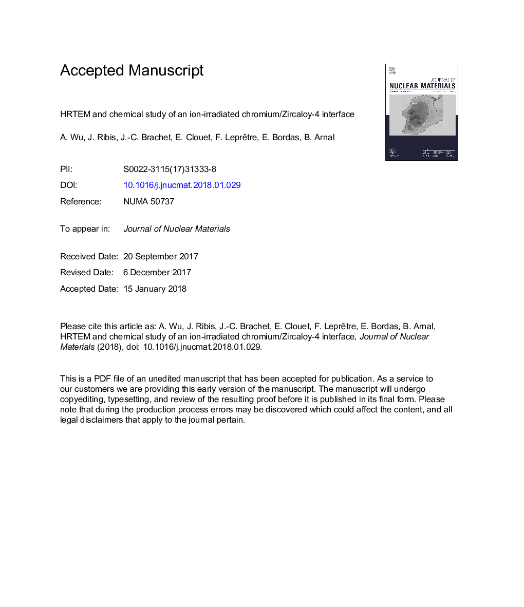 HRTEM and chemical study of an ion-irradiated chromium/zircaloy-4 interface