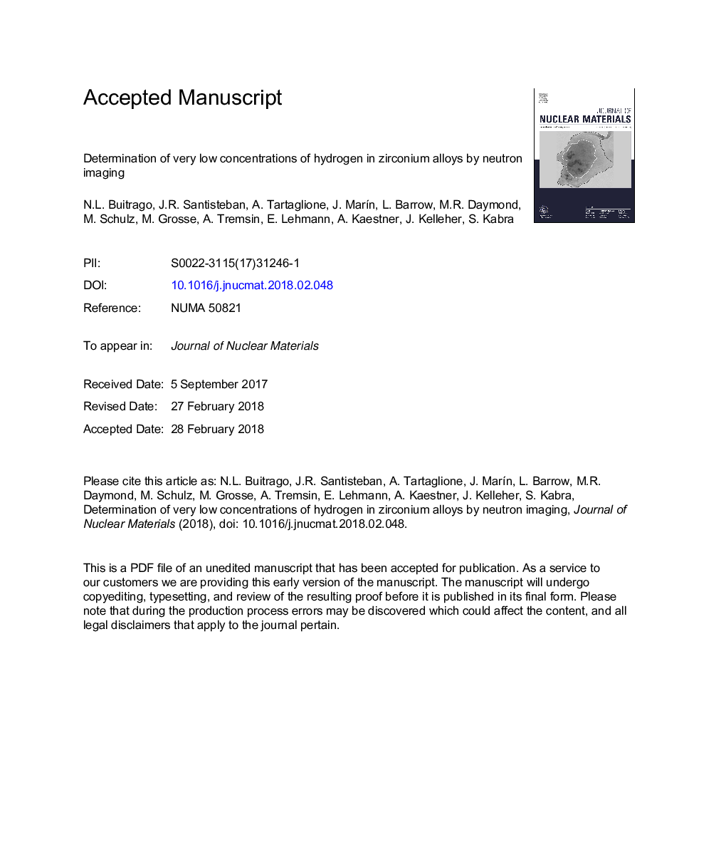 تعیین غلظت های بسیار پایین هیدروژن در آلیاژهای زیرکونیوم توسط تصویر برداری نوترون 