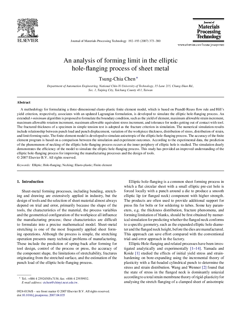 An analysis of forming limit in the elliptic hole-flanging process of sheet metal