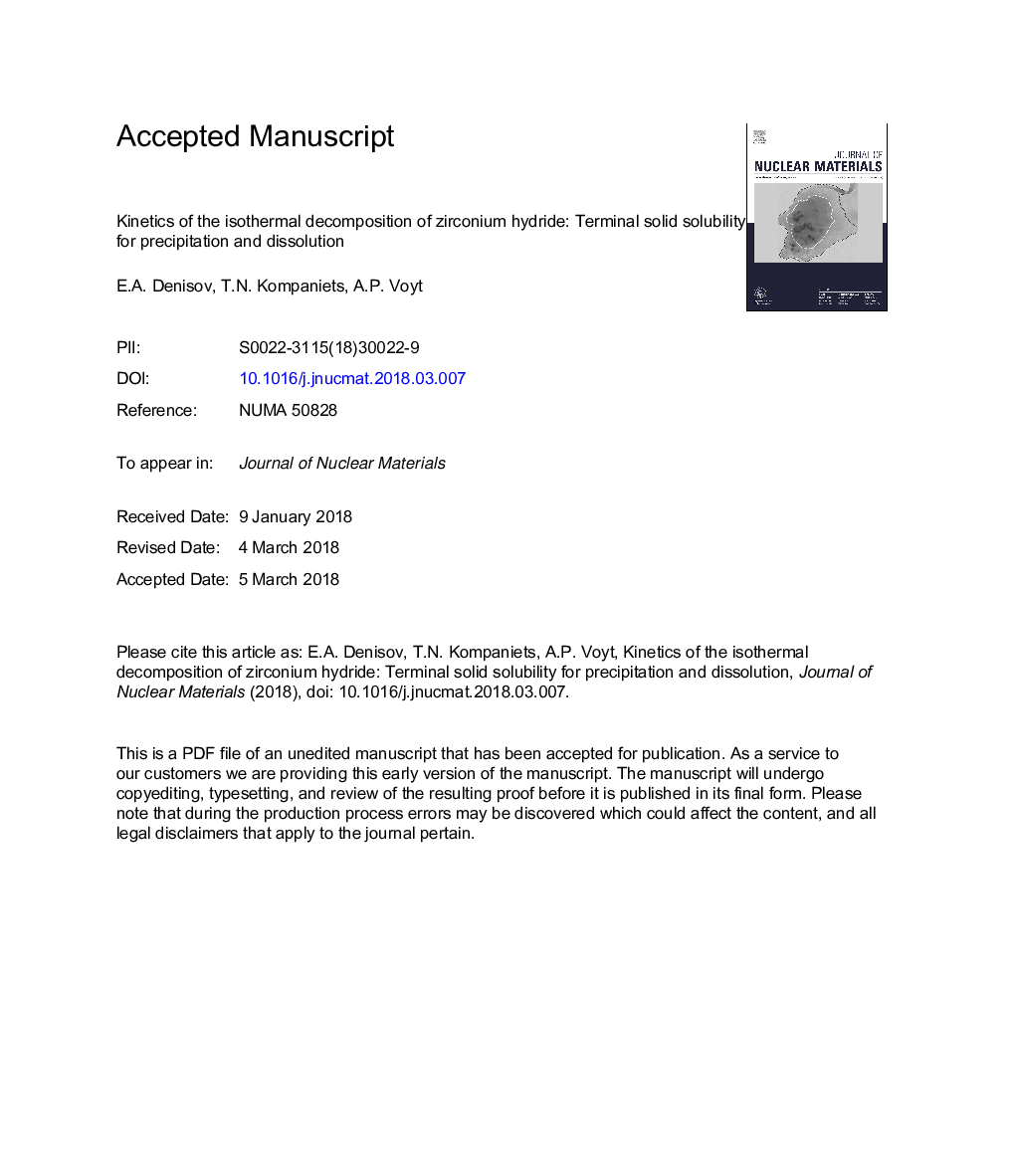 Kinetics of the isothermal decomposition of zirconium hydride: terminal solid solubility for precipitation and dissolution