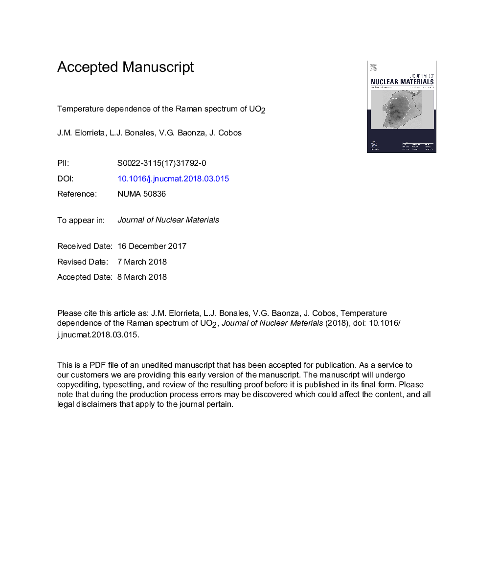 عکس صفحه اول مقاله: Temperature dependence of the Raman spectrum of UO2 Temperature dependence of the Raman spectrum of UO2