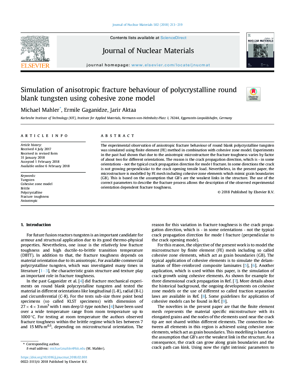 Simulation of anisotropic fracture behaviour of polycrystalline round blank tungsten using cohesive zone model