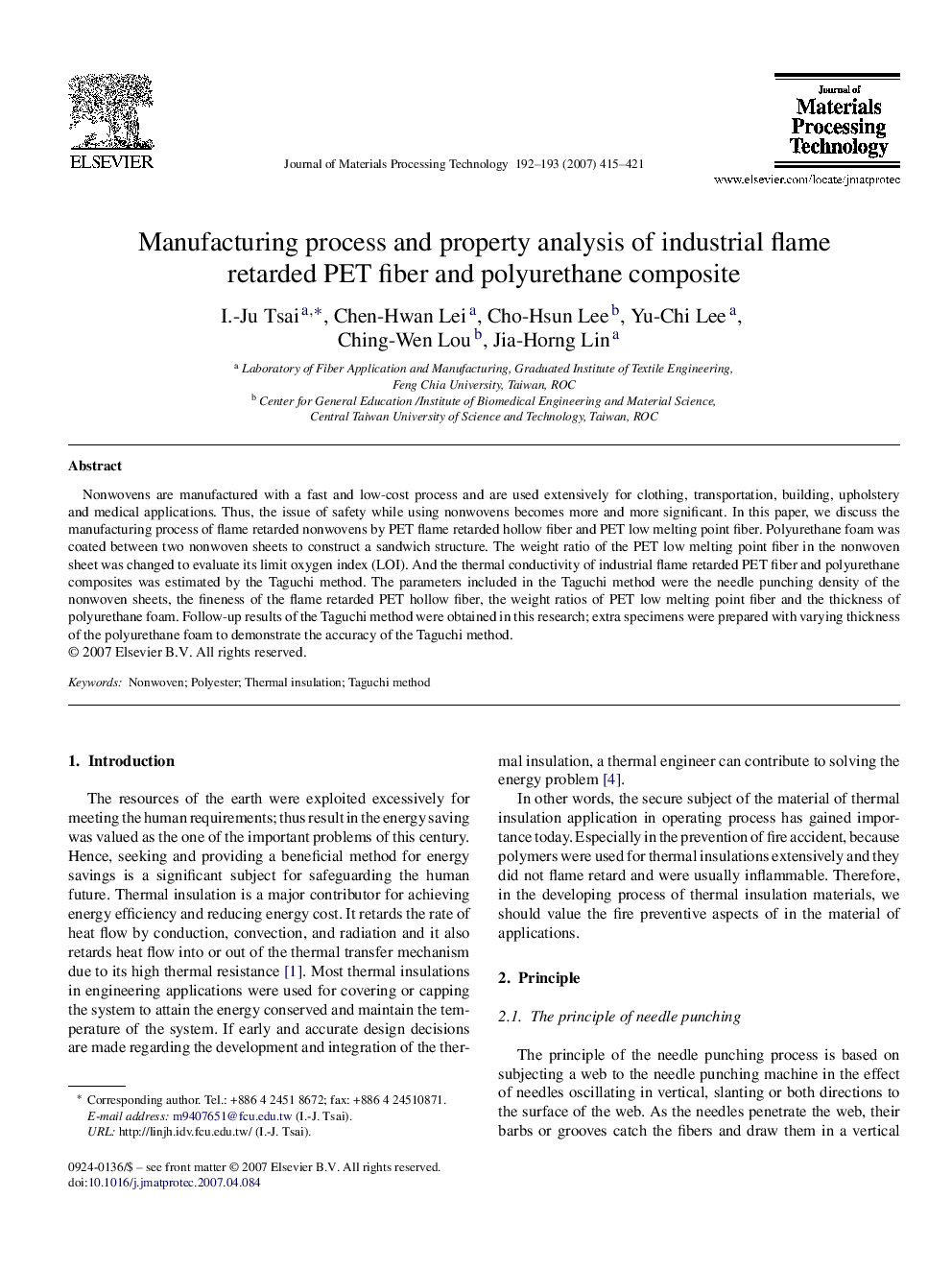 Manufacturing process and property analysis of industrial flame retarded PET fiber and polyurethane composite