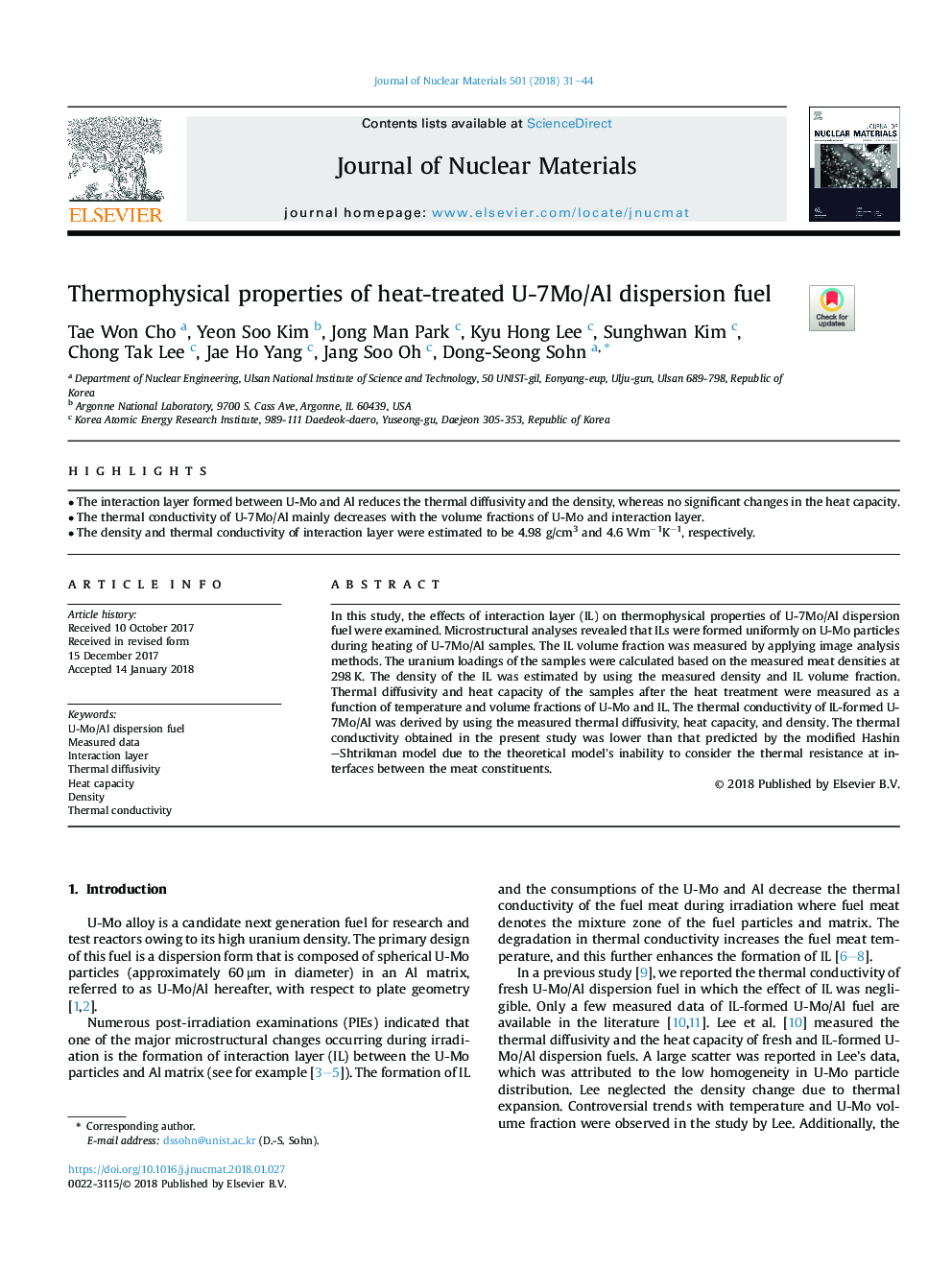 Thermophysical properties of heat-treated U-7Mo/Al dispersion fuel