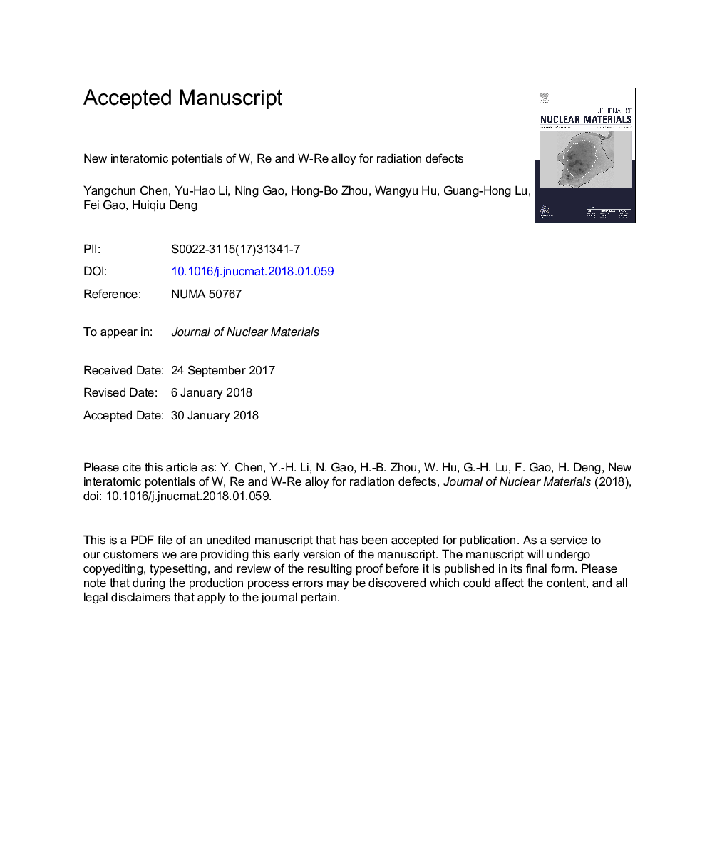 New interatomic potentials of W, Re and W-Re alloy for radiation defects