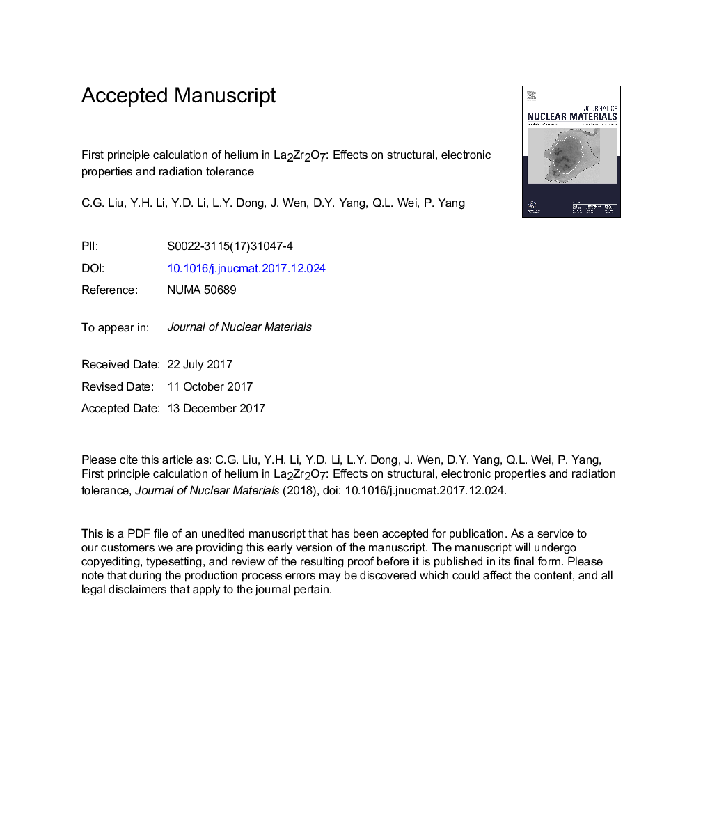 First principle calculation of helium in La2Zr2O7: Effects on structural, electronic properties and radiation tolerance