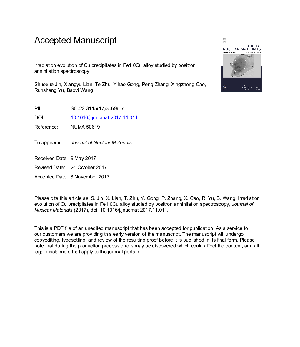 Irradiation evolution of Cu precipitates in Fe1.0Cu alloy studied by positron annihilation spectroscopy