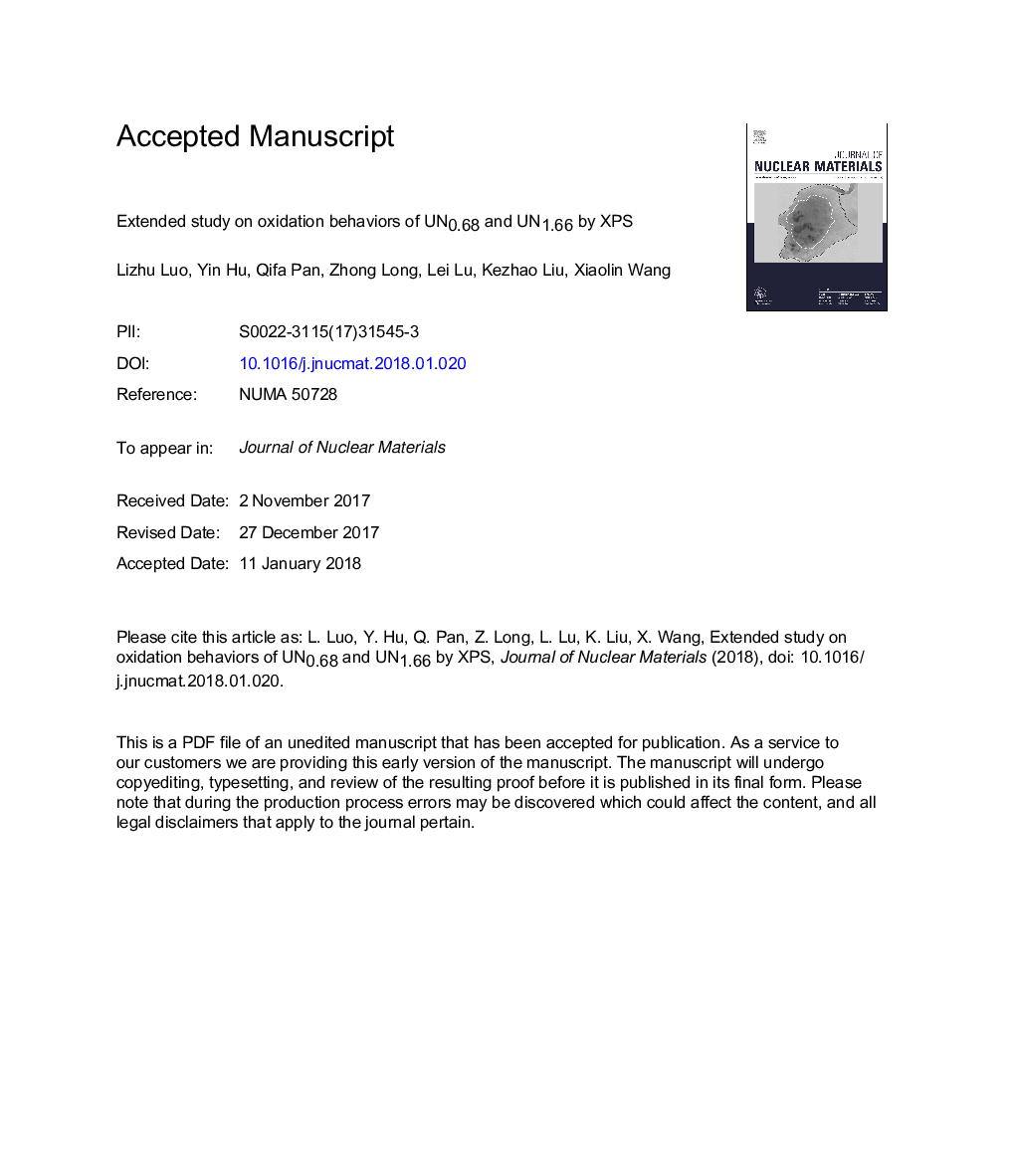 Extended study on oxidation behaviors of UN0.68 and UN1.66 by XPS