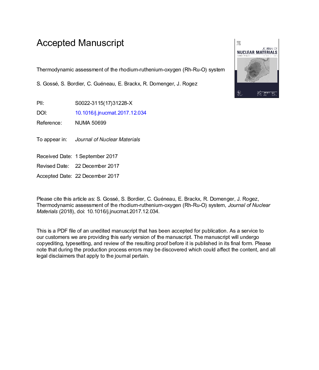 Thermodynamic assessment of the rhodium-ruthenium-oxygen (Rh-Ru-O) system