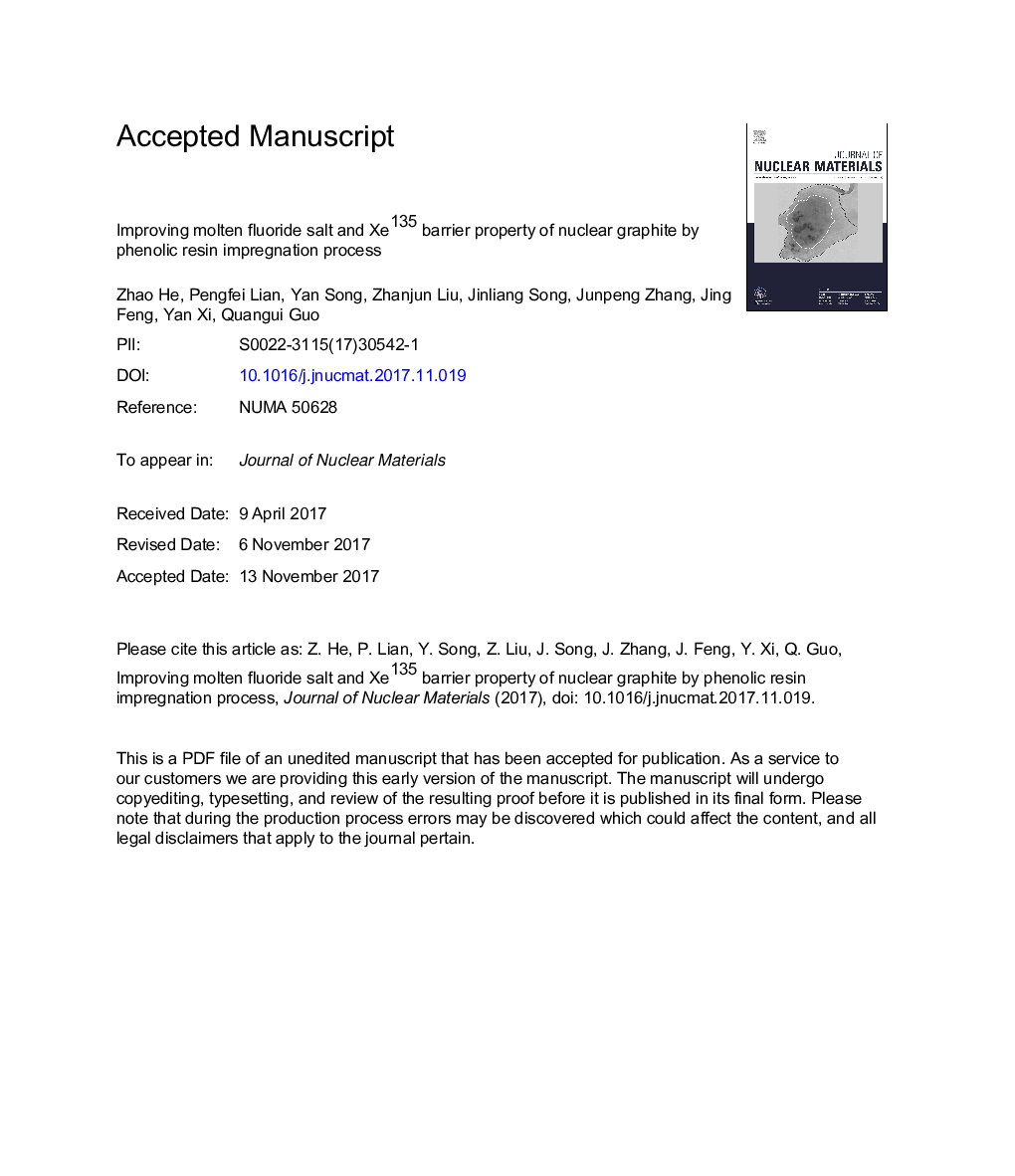 Improving molten fluoride salt and Xe135 barrier property of nuclear graphite by phenolic resin impregnation process