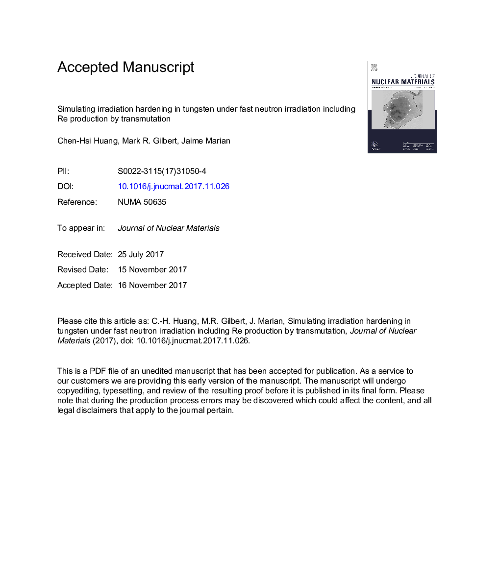 Simulating irradiation hardening in tungsten under fast neutron irradiation including Re production by transmutation