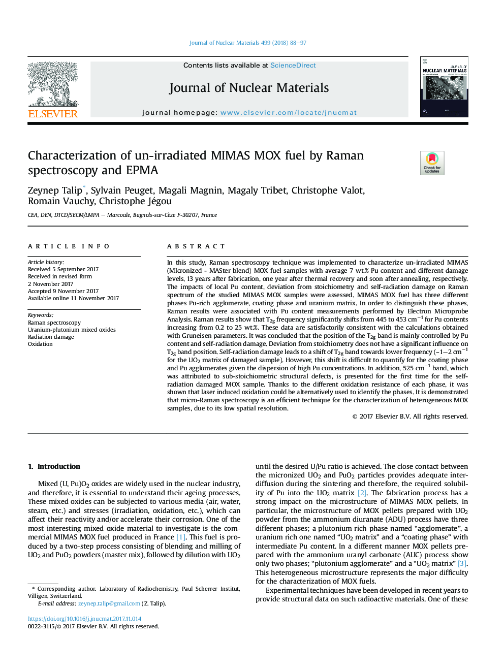 Characterization of un-irradiated MIMAS MOX fuel by Raman spectroscopy and EPMA