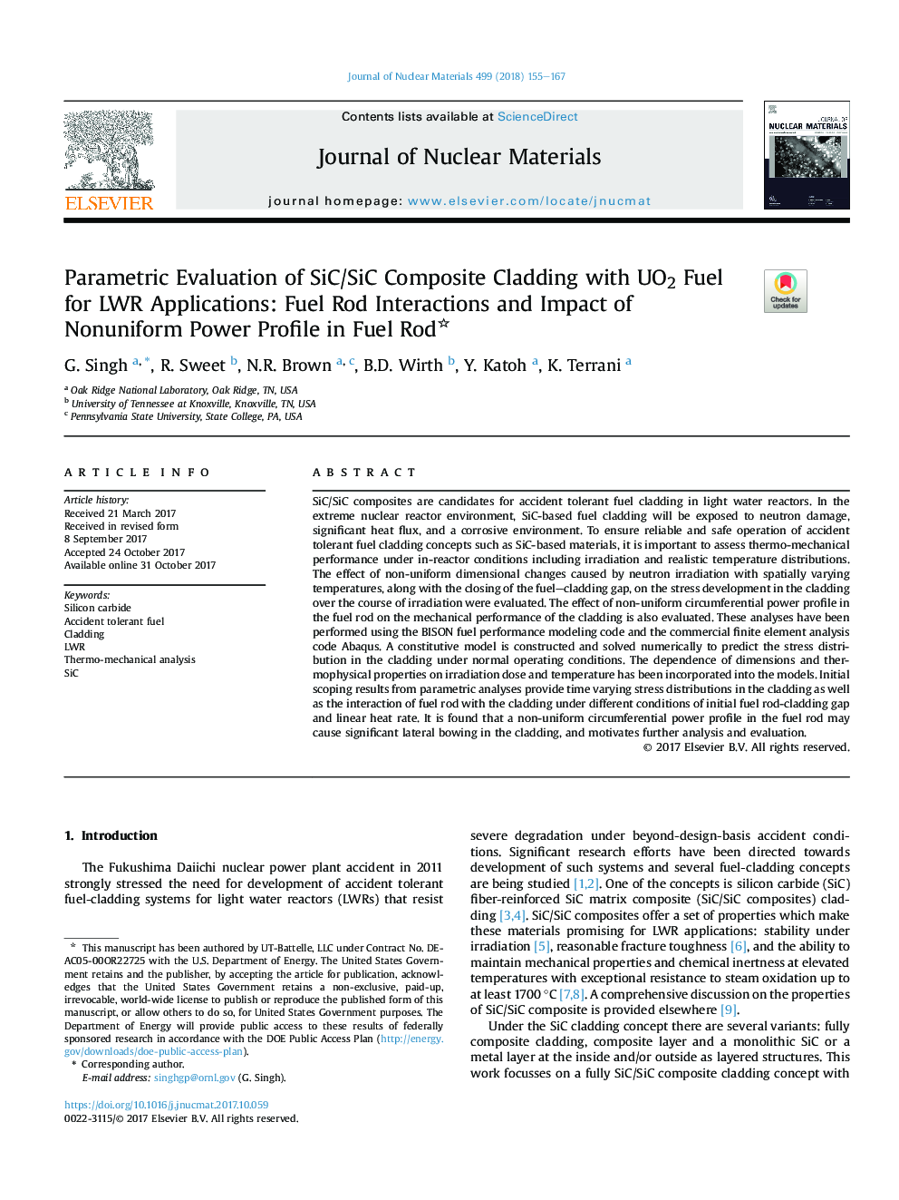 Parametric Evaluation of SiC/SiC Composite Cladding with UO2 Fuel for LWR Applications: Fuel Rod Interactions and Impact of Nonuniform Power Profile in Fuel Rod