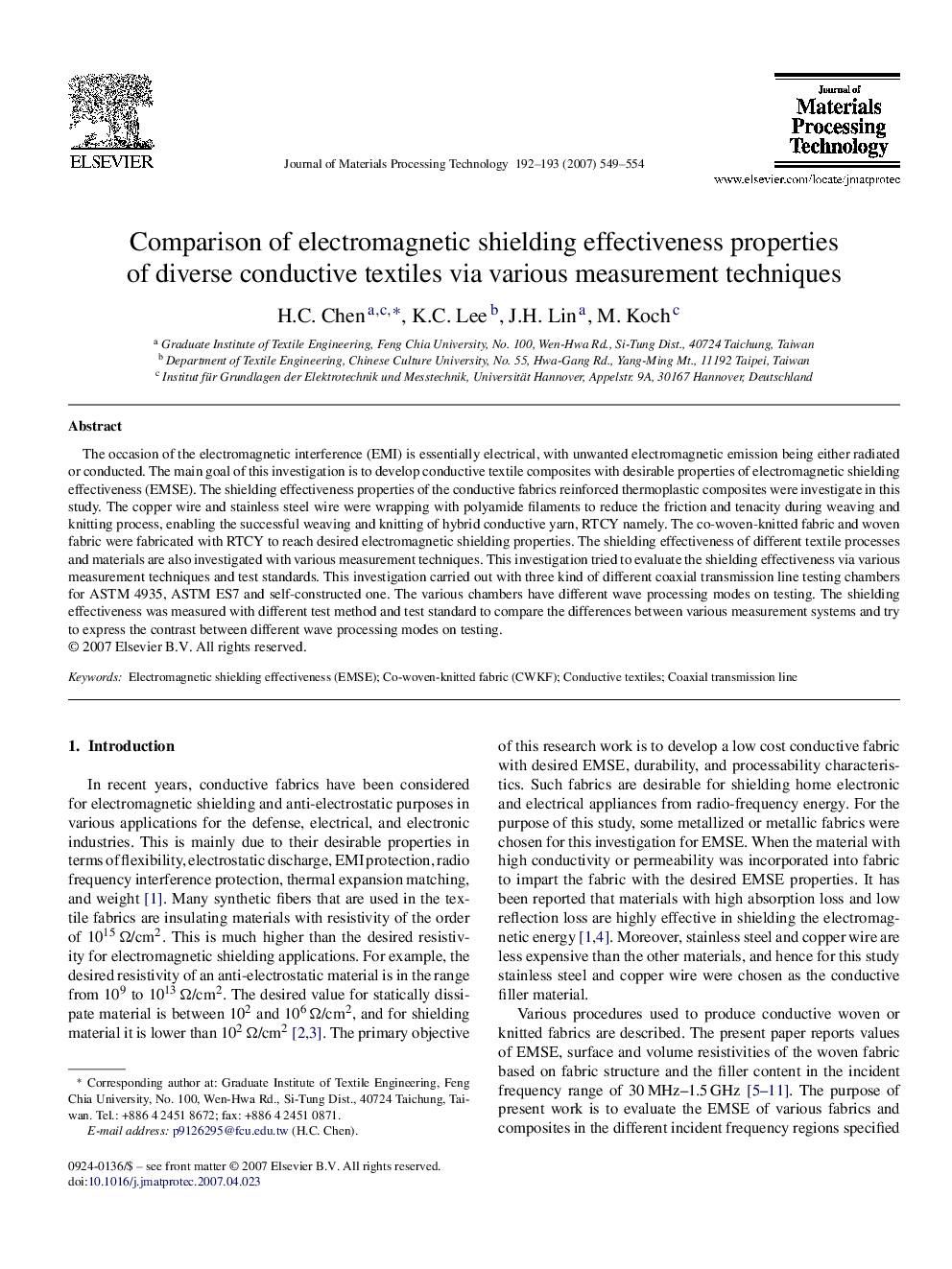 Comparison of electromagnetic shielding effectiveness properties of diverse conductive textiles via various measurement techniques