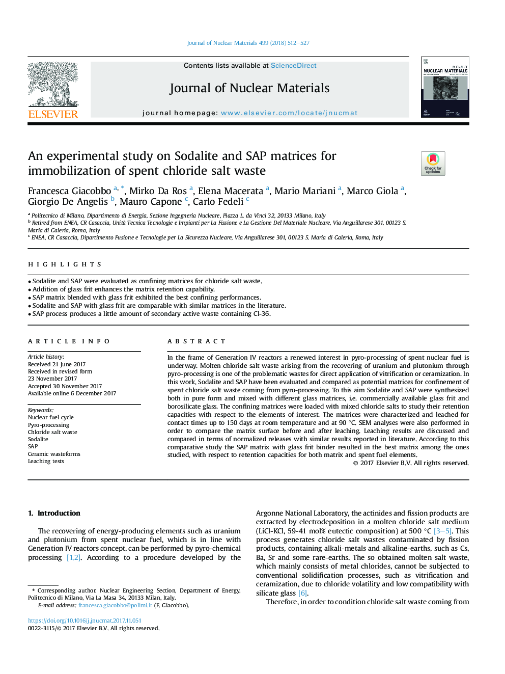 An experimental study on Sodalite and SAP matrices for immobilization of spent chloride salt waste