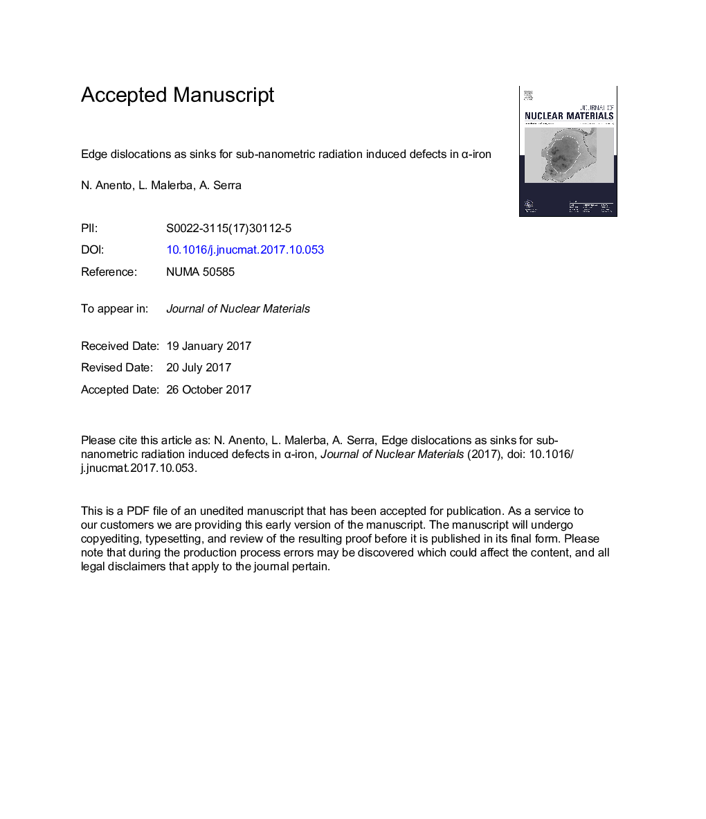 Edge dislocations as sinks for sub-nanometric radiation induced defects in Î±-iron