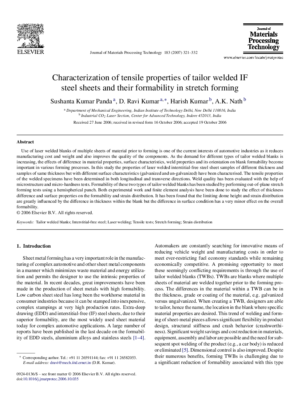 Characterization of tensile properties of tailor welded IF steel sheets and their formability in stretch forming