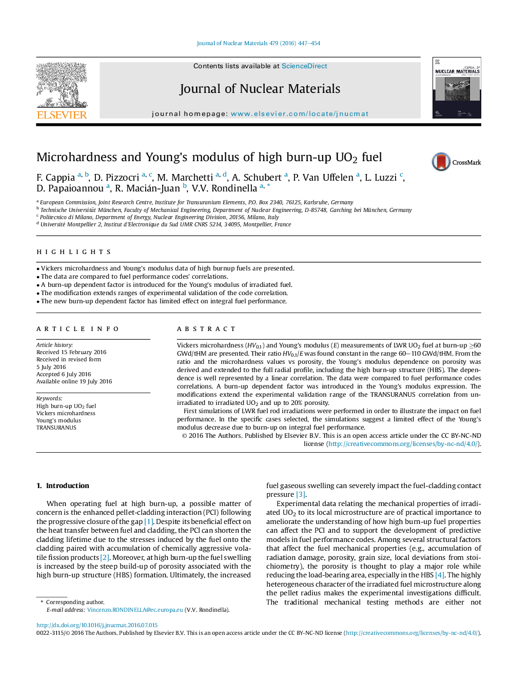 Microhardness and Young's modulus of high burn-up UO2 fuel