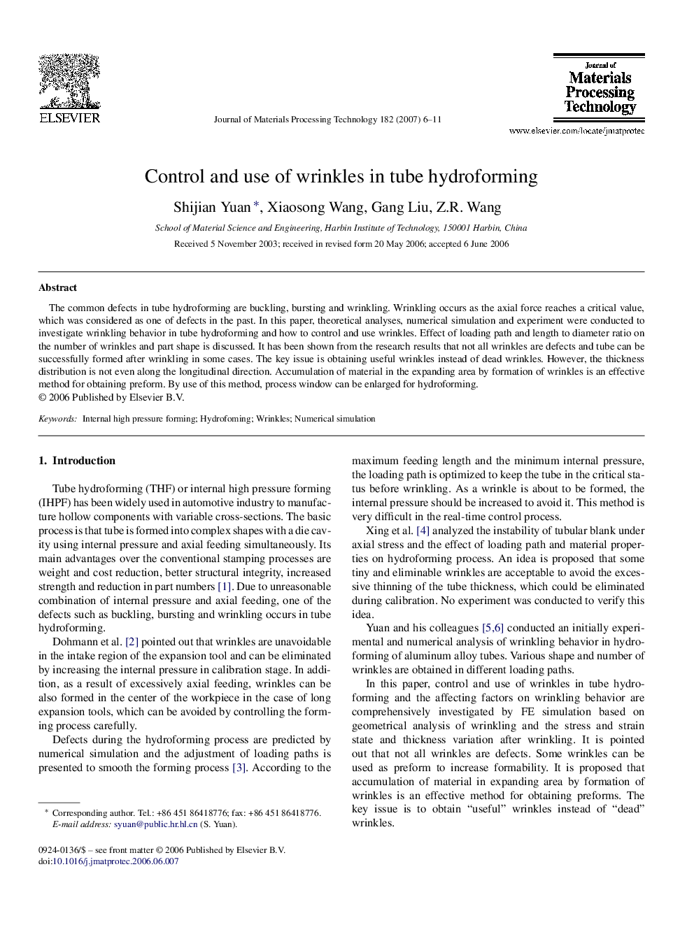 Control and use of wrinkles in tube hydroforming