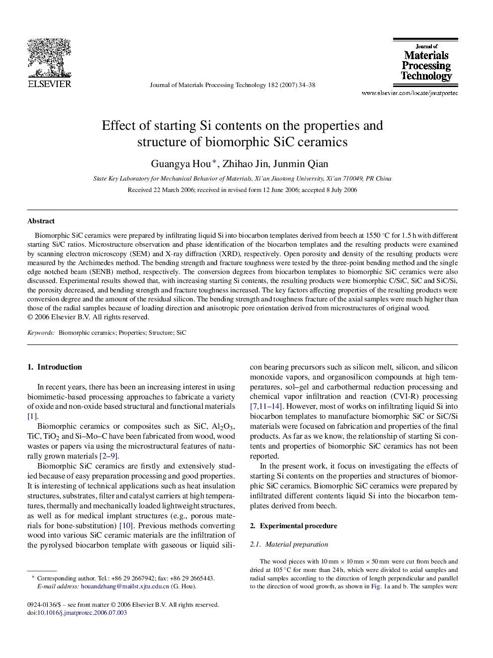 Effect of starting Si contents on the properties and structure of biomorphic SiC ceramics