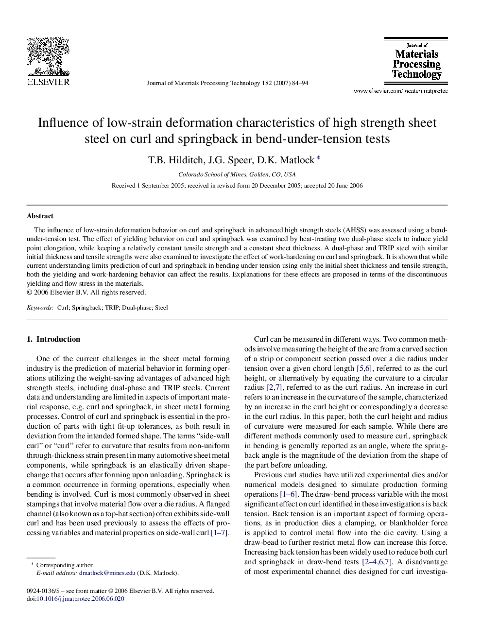 Influence of low-strain deformation characteristics of high strength sheet steel on curl and springback in bend-under-tension tests