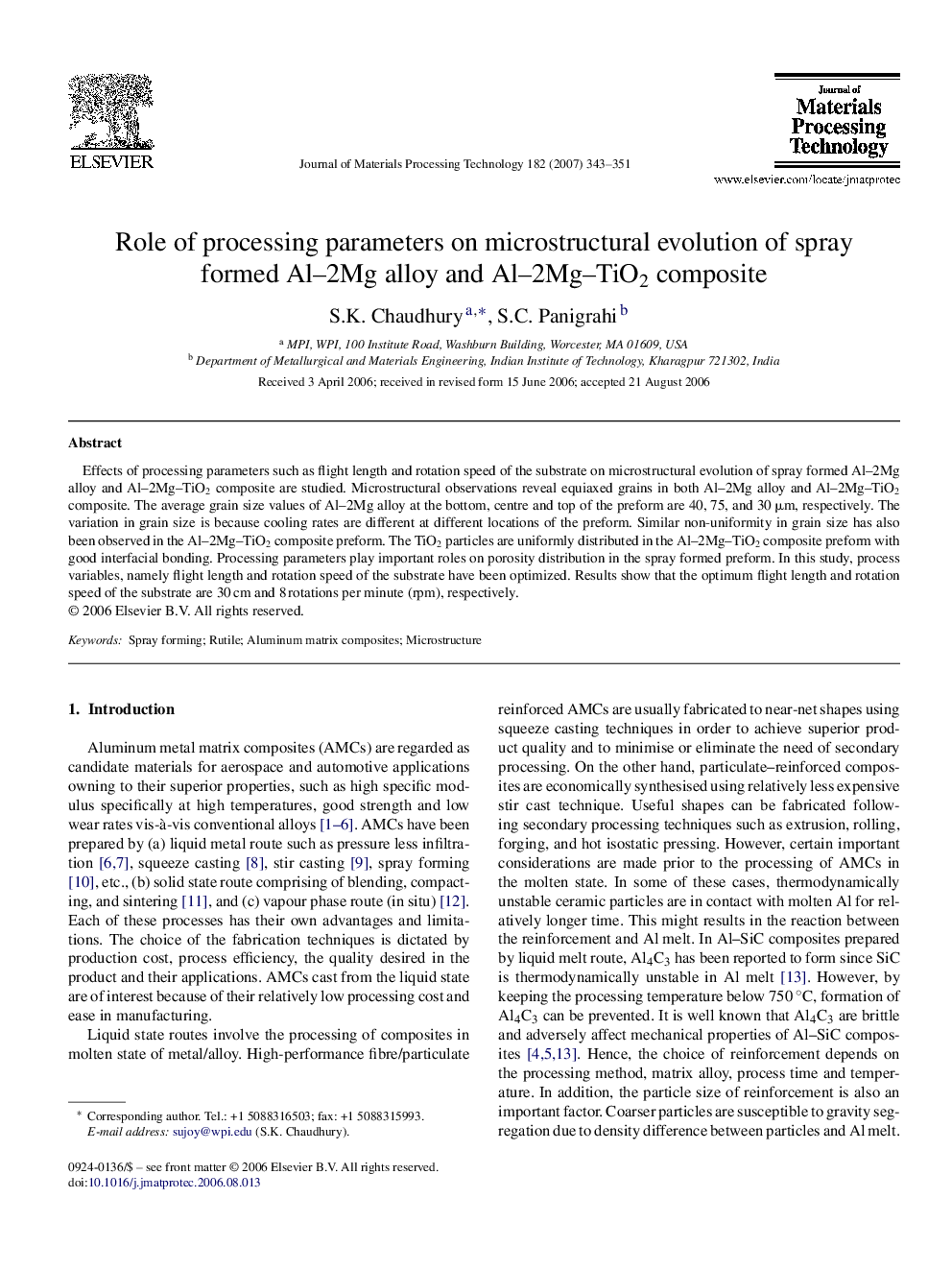 Role of processing parameters on microstructural evolution of spray formed Al–2Mg alloy and Al–2Mg–TiO2 composite