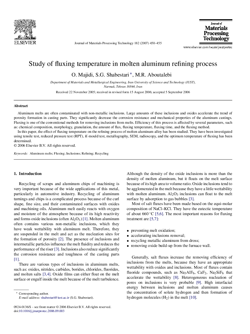 Study of fluxing temperature in molten aluminum refining process