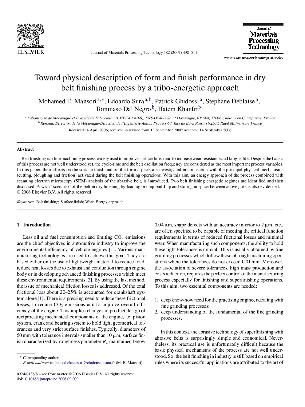 Toward physical description of form and finish performance in dry belt finishing process by a tribo-energetic approach