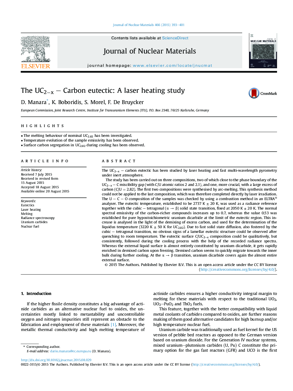 The UC2âx - Carbon eutectic: A laser heating study