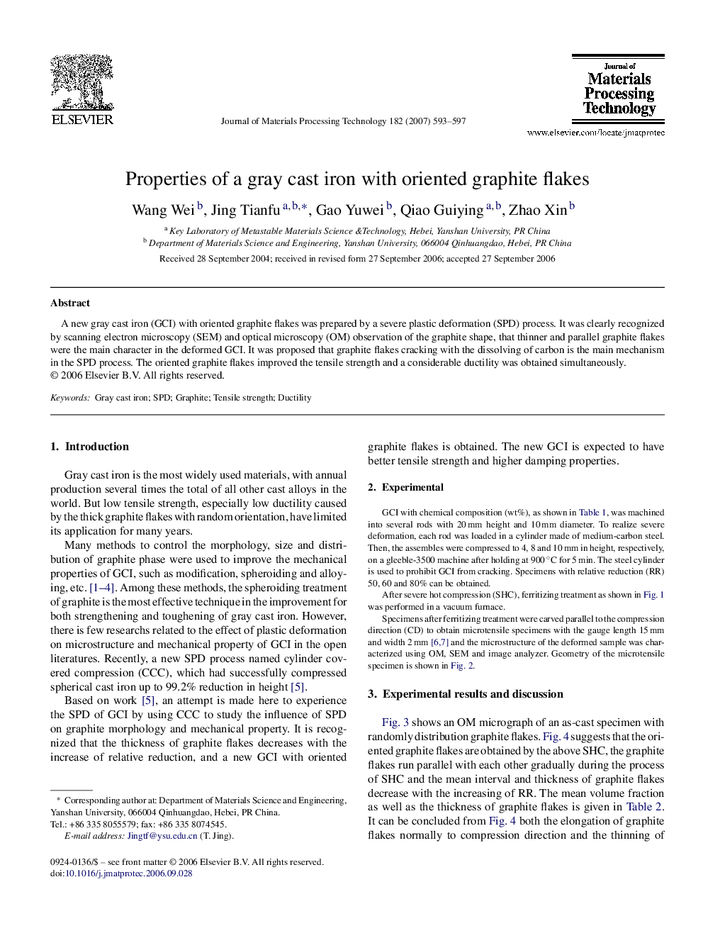 Properties of a gray cast iron with oriented graphite flakes