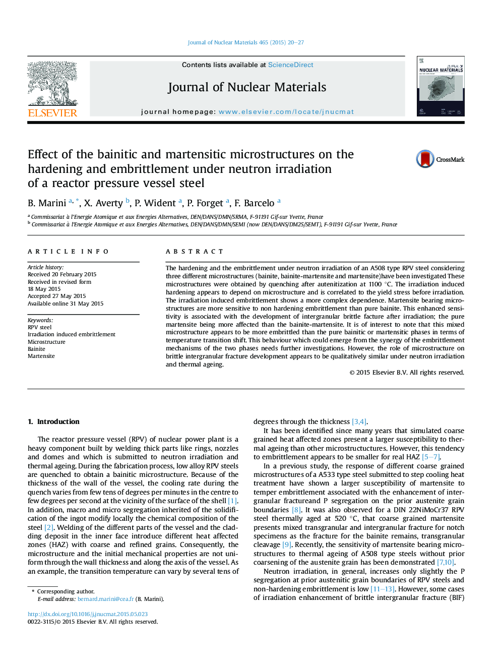 Effect of the bainitic and martensitic microstructures on the hardening and embrittlement under neutron irradiation of a reactor pressure vessel steel