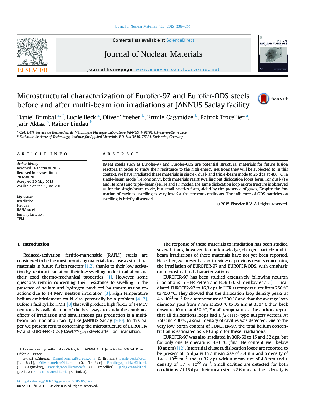 Microstructural characterization of Eurofer-97 and Eurofer-ODS steels before and after multi-beam ion irradiations at JANNUS Saclay facility