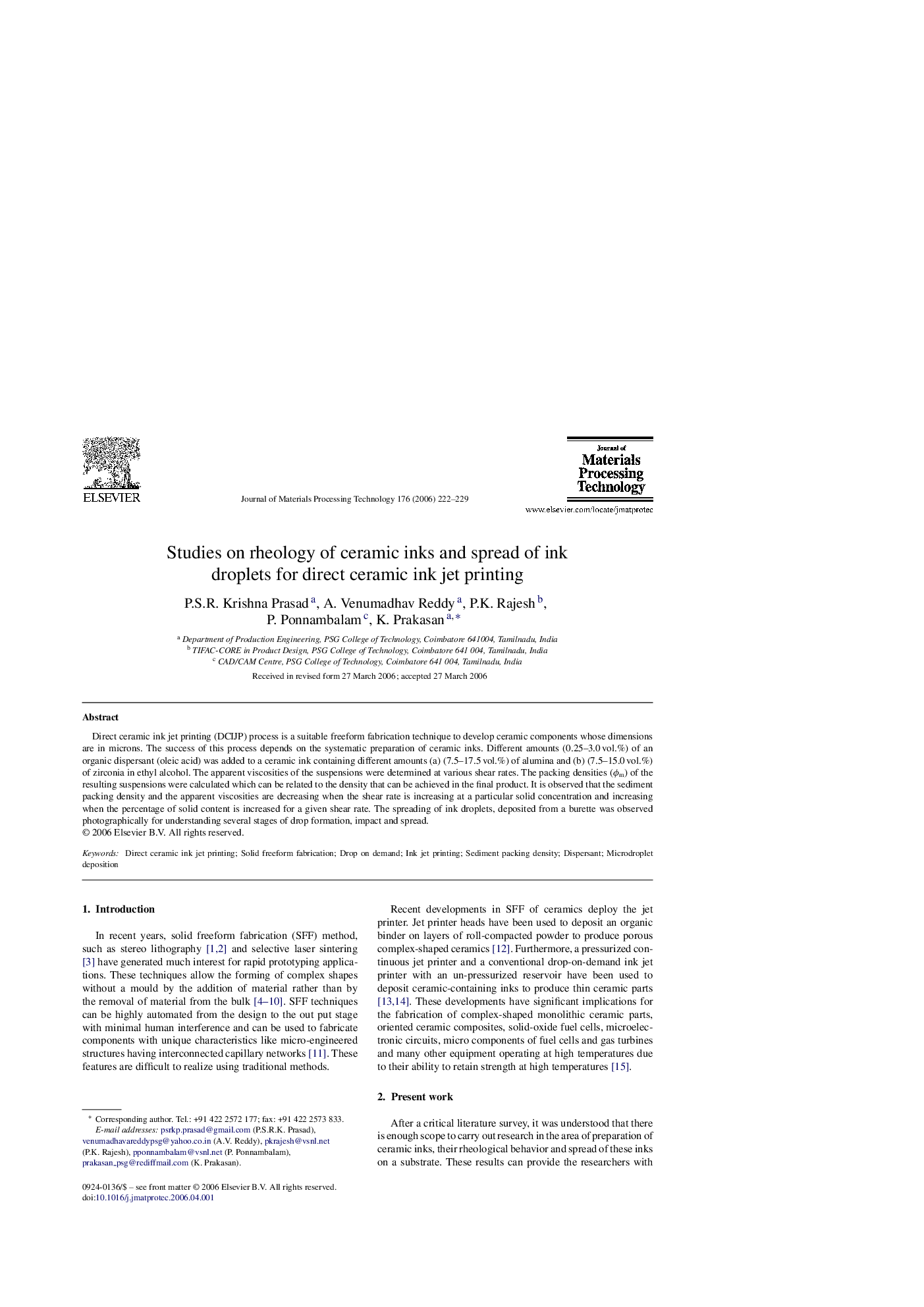 Studies on rheology of ceramic inks and spread of ink droplets for direct ceramic ink jet printing