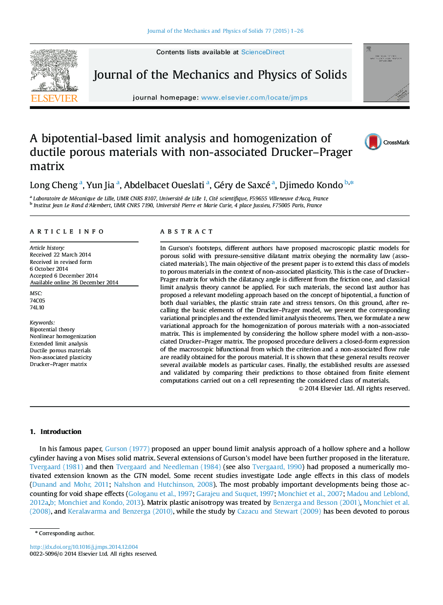 A bipotential-based limit analysis and homogenization of ductile porous materials with non-associated Drucker–Prager matrix