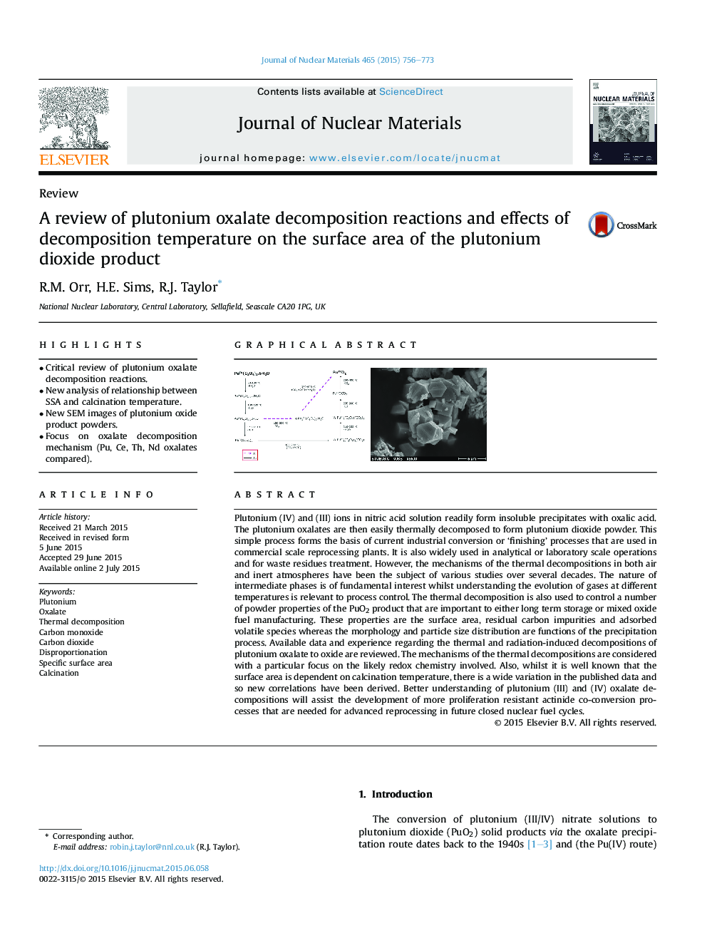 A review of plutonium oxalate decomposition reactions and effects of decomposition temperature on the surface area of the plutonium dioxide product