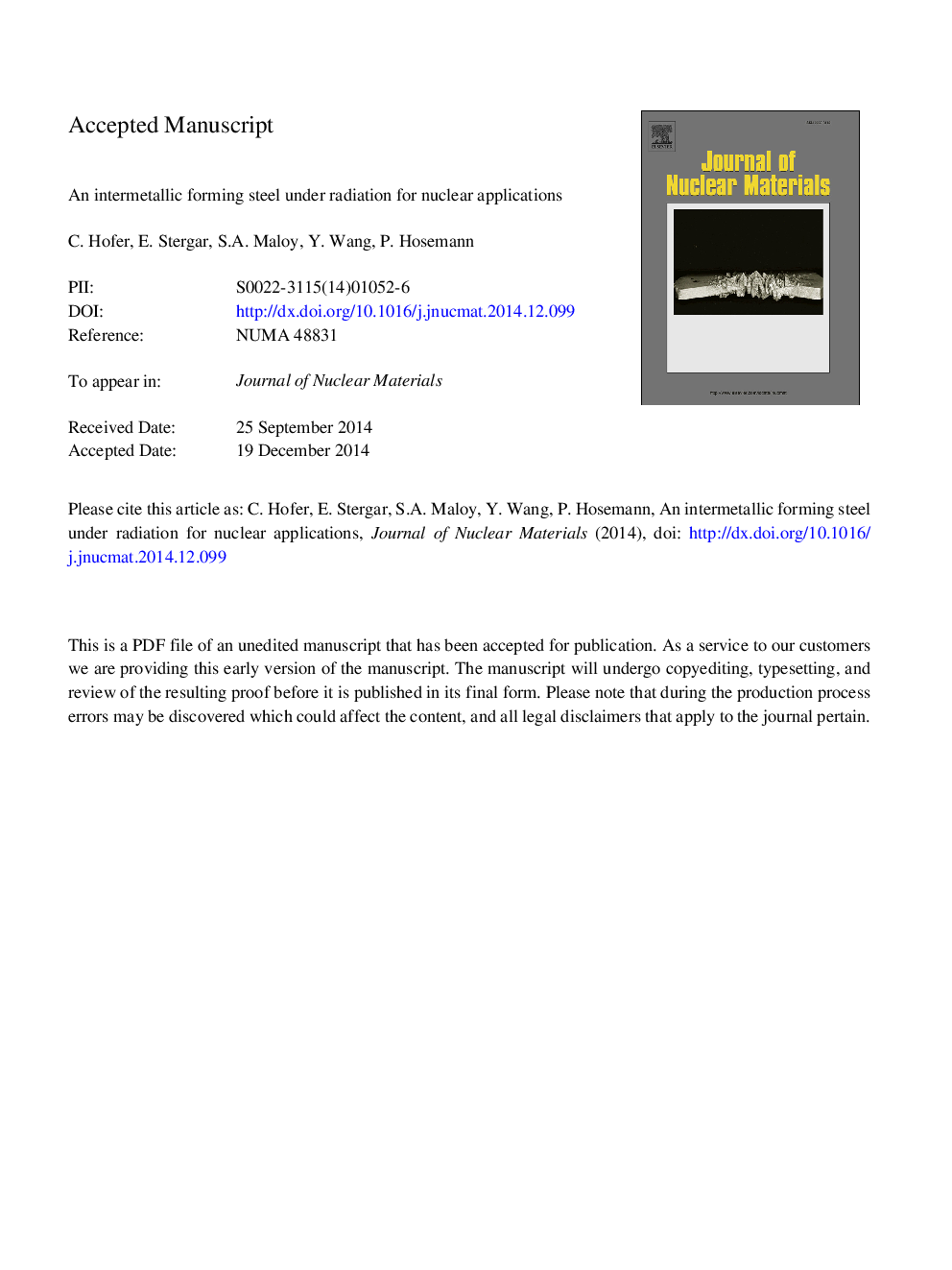 An intermetallic forming steel under radiation for nuclear applications