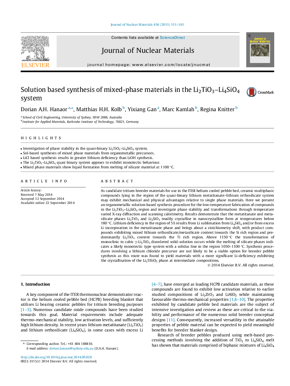 Solution based synthesis of mixed-phase materials in the Li2TiO3-Li4SiO4 system